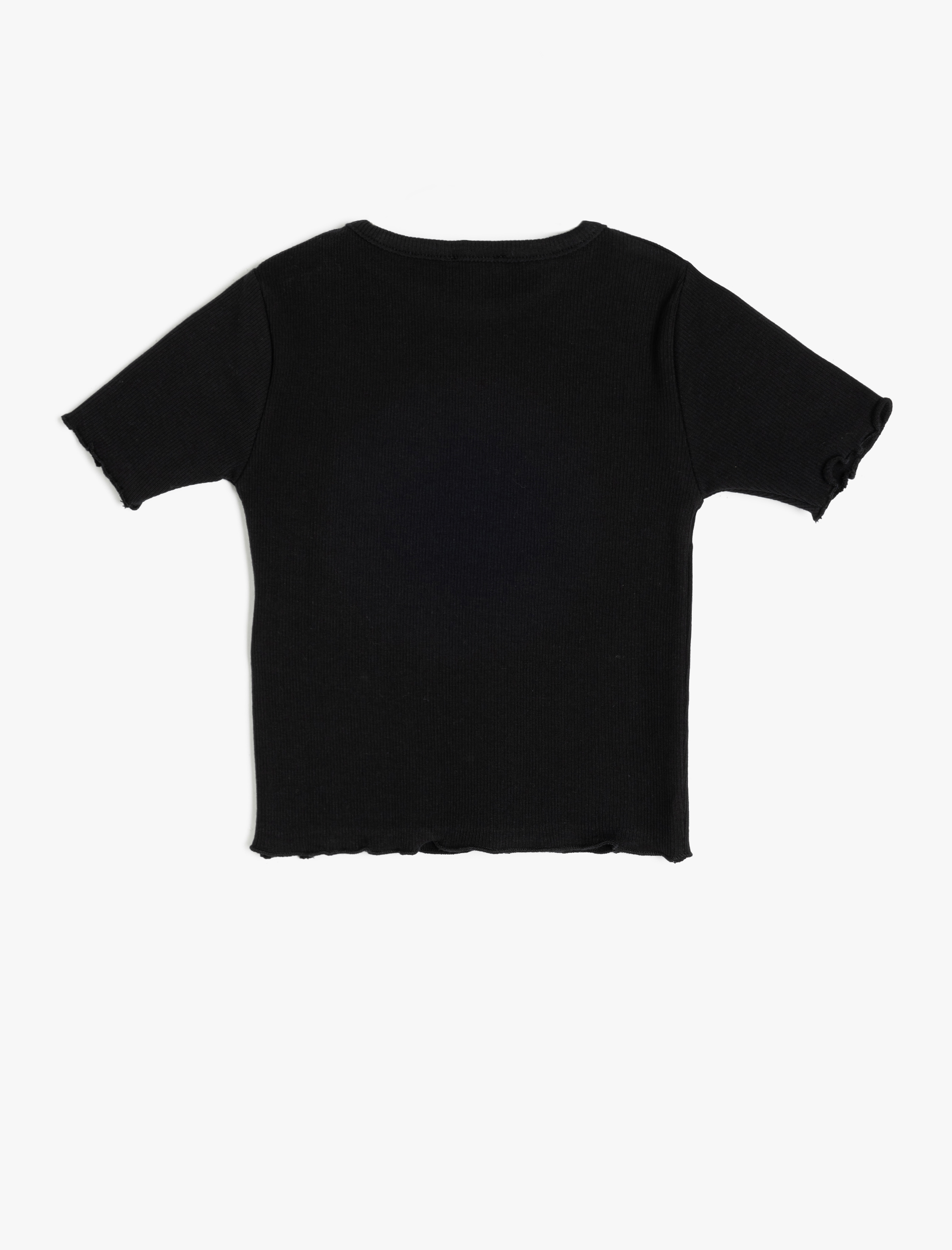  Kız Çocuk Bisiklet Yaka Kısa Kollu Pamuklu Fırfırlı Tişört