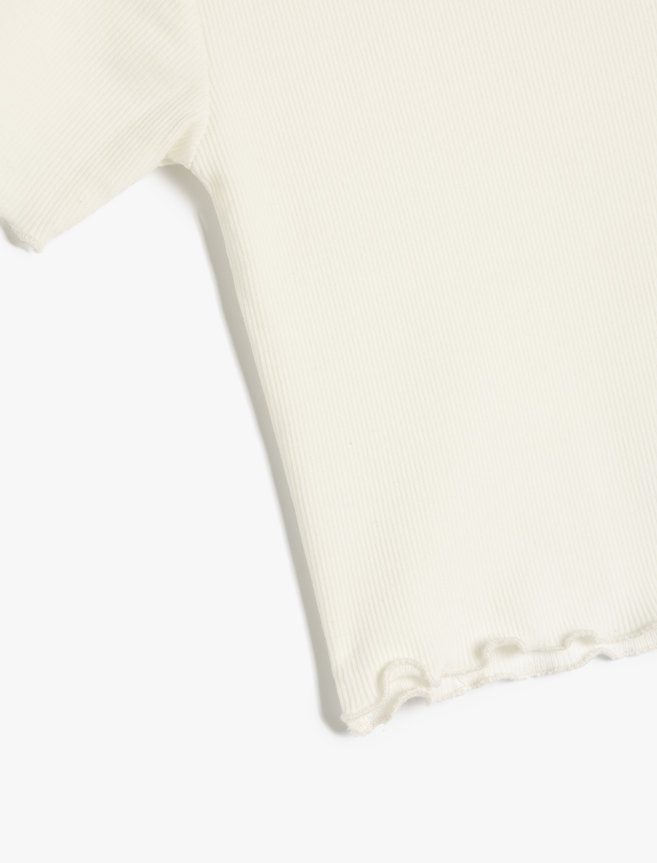  Kız Çocuk Bisiklet Yaka Kısa Kollu Pamuklu Fırfırlı Tişört