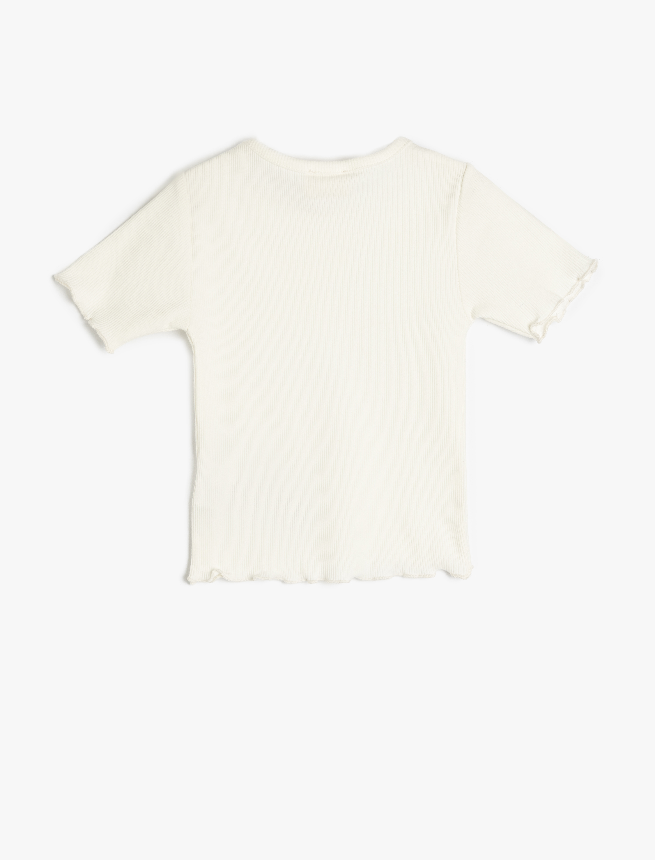  Kız Çocuk Bisiklet Yaka Kısa Kollu Pamuklu Fırfırlı Tişört