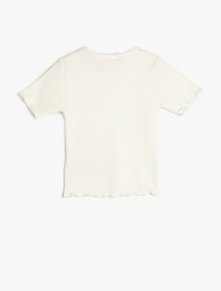 Kız Çocuk Bisiklet Yaka Kısa Kollu Pamuklu Fırfırlı Tişört