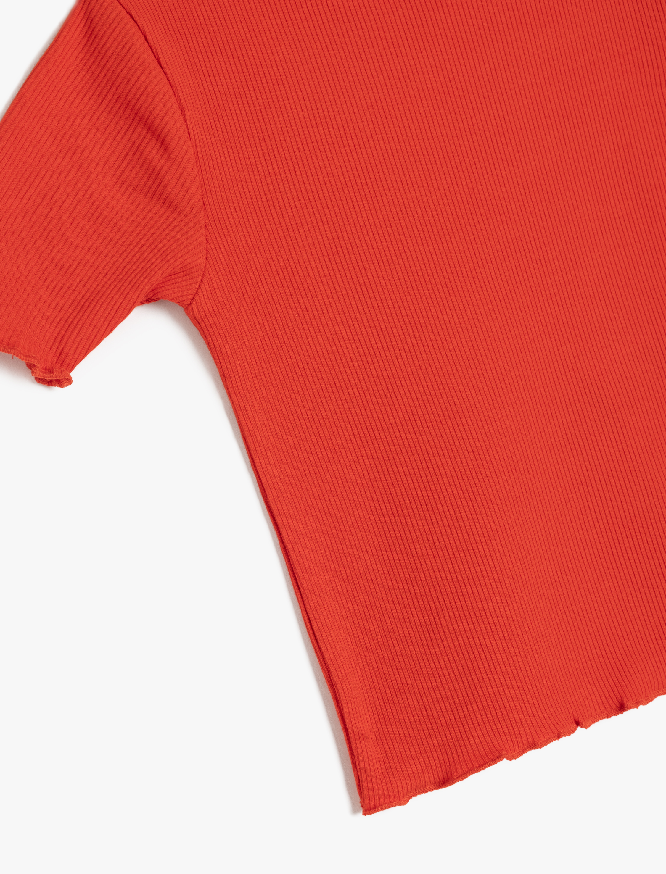  Kız Çocuk Bisiklet Yaka Kısa Kollu Pamuklu Fırfırlı Tişört