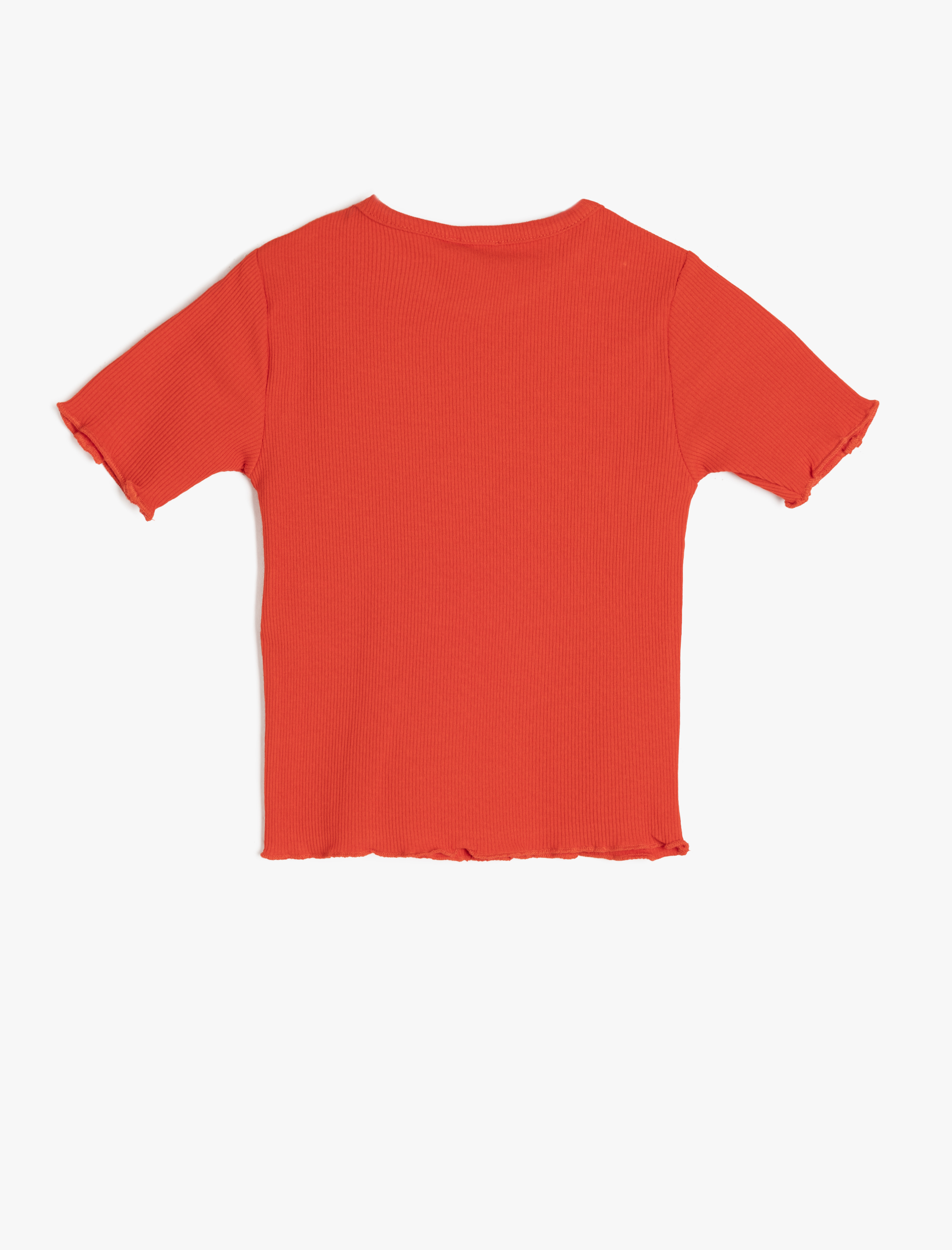  Kız Çocuk Bisiklet Yaka Kısa Kollu Pamuklu Fırfırlı Tişört