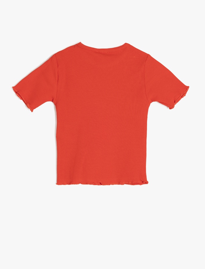Kız Çocuk Bisiklet Yaka Kısa Kollu Pamuklu Fırfırlı Tişört