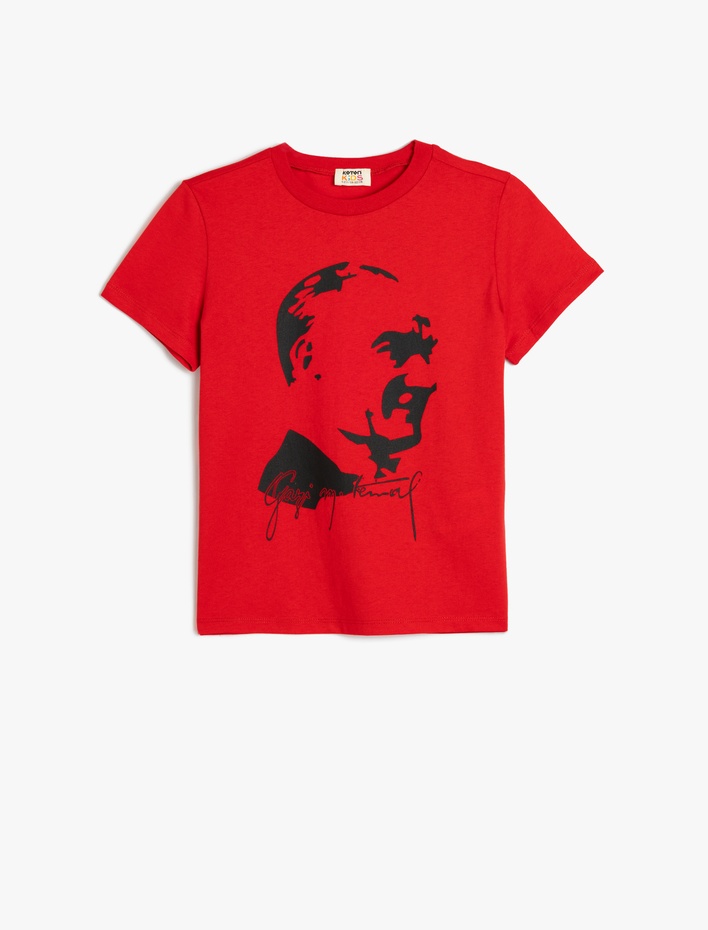 Erkek Çocuk Atatürk Baskılı Bisiklet Yaka Kısa Kollu Pamuklu Tişört