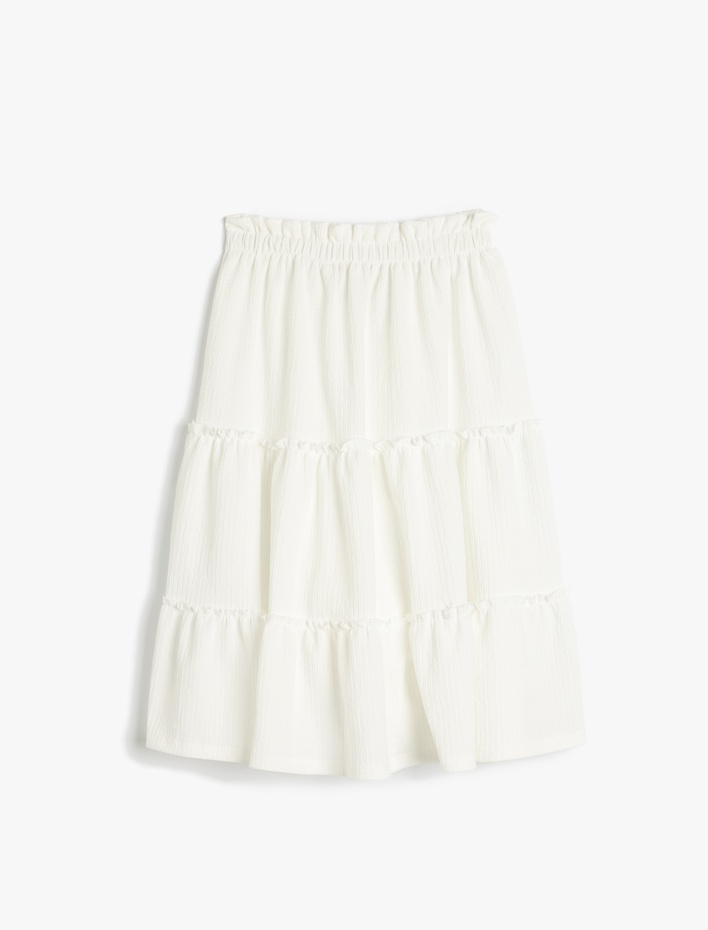 Kız Çocuk Fırfır Detaylı Katlı Beli Lastikli Uzun Etek