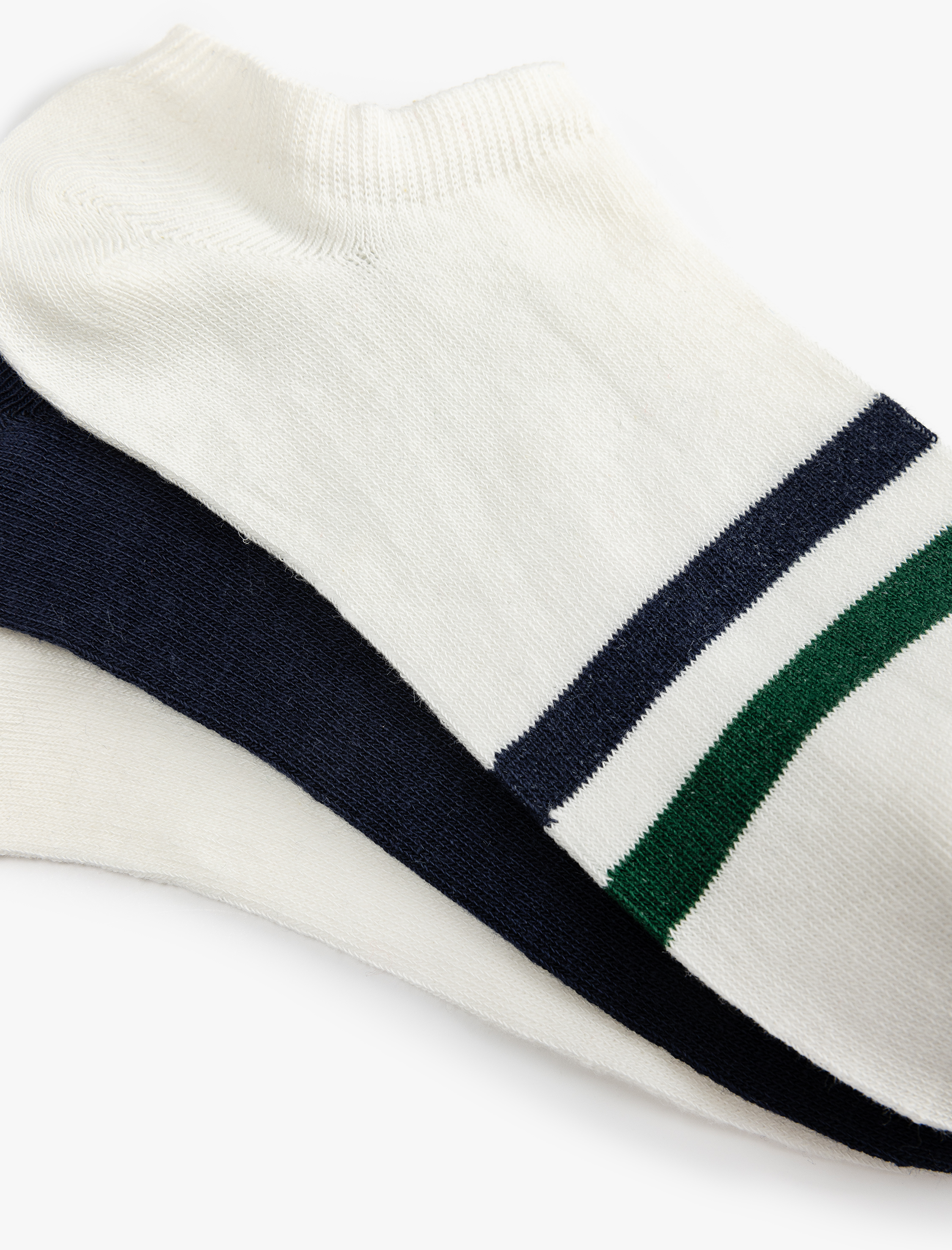  Erkek Pamuklu Çizgi Detaylı 3'lü Görünmez Çorap Seti