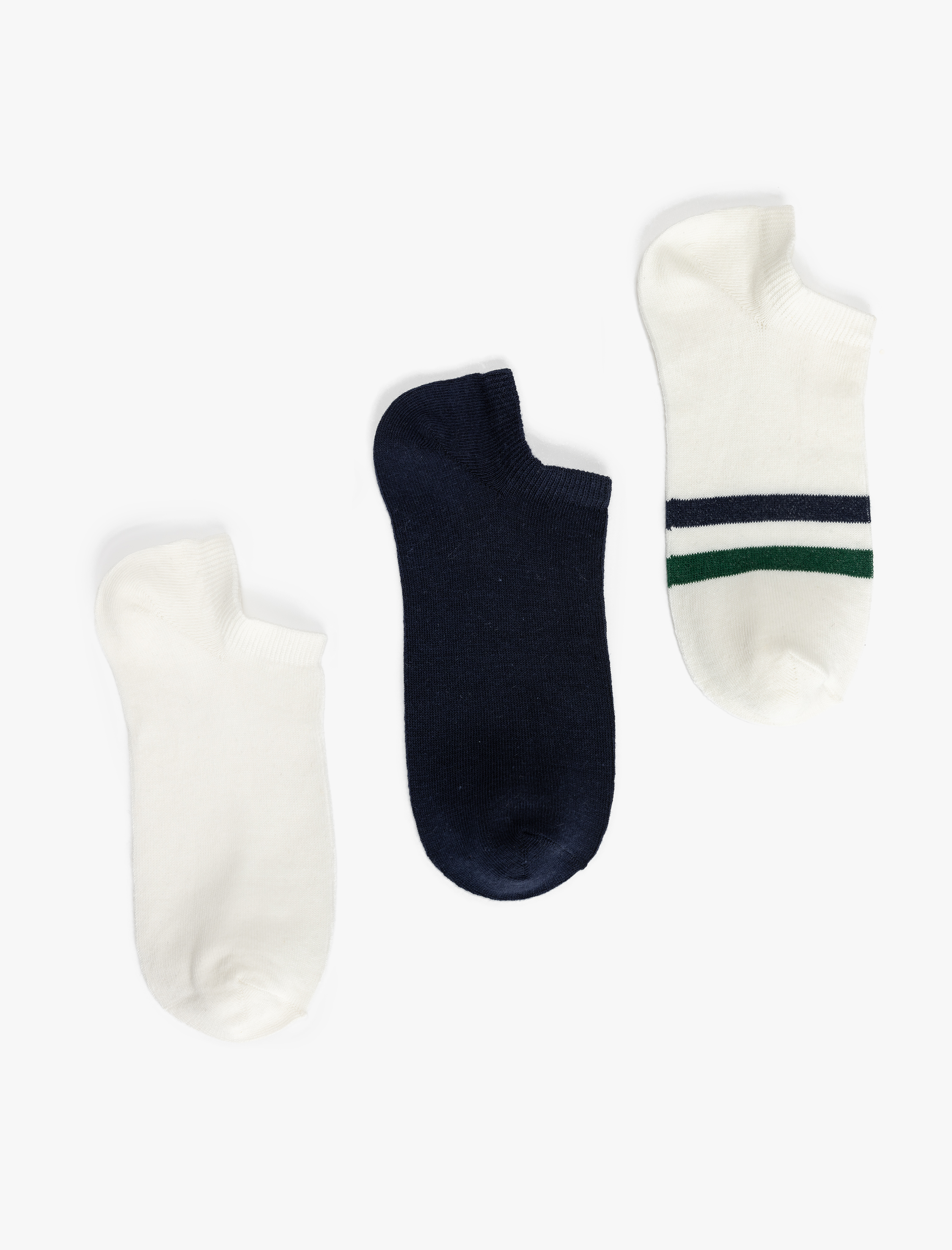  Erkek Pamuklu Çizgi Detaylı 3'lü Görünmez Çorap Seti