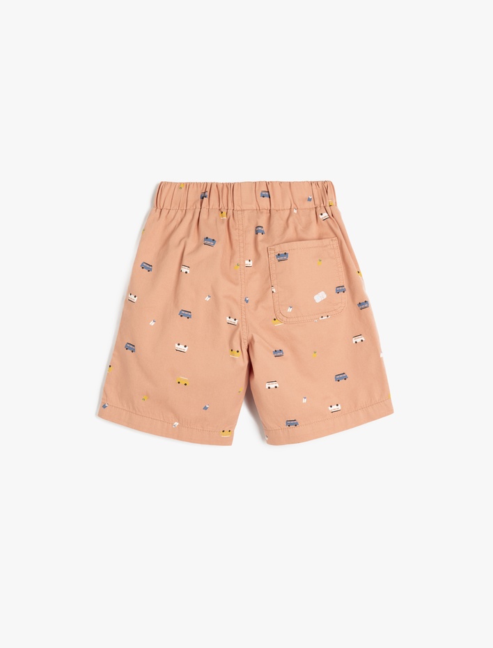 Erkek Çocuk Pamuklu Araba Desenli Beli Lastikli Cepli Şort