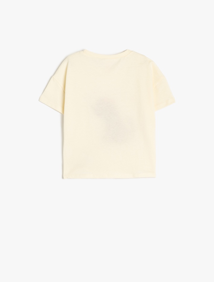 Kız Bebek Köpek Nakış Detaylı Bisiklet Yaka Kısa Kollu Pamuklu Tişört