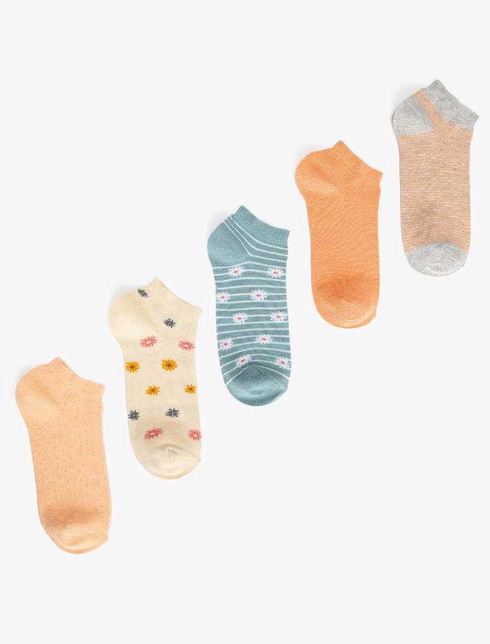 Kadın Çiçekli 5'li Çok Renkli Patik Çorap Seti