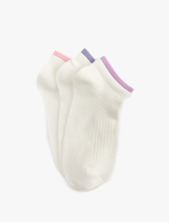 Kadın 3'lü Şerit Detaylı Çok Renkli Patik Çorap Seti