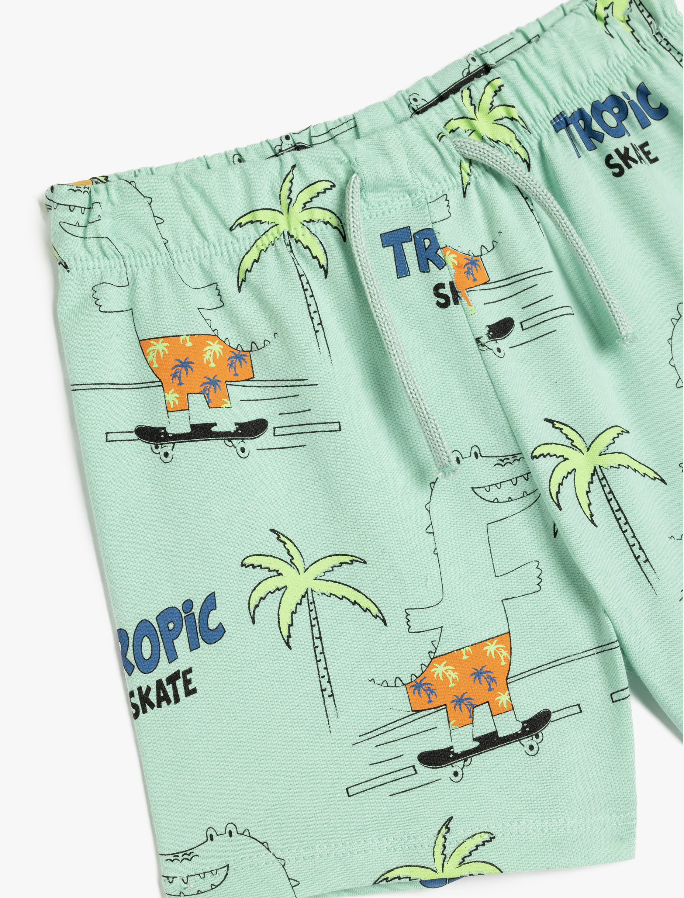  Erkek Bebek Palmiye Baskılı Pamuklu Beli Lastikli Bermuda Şort