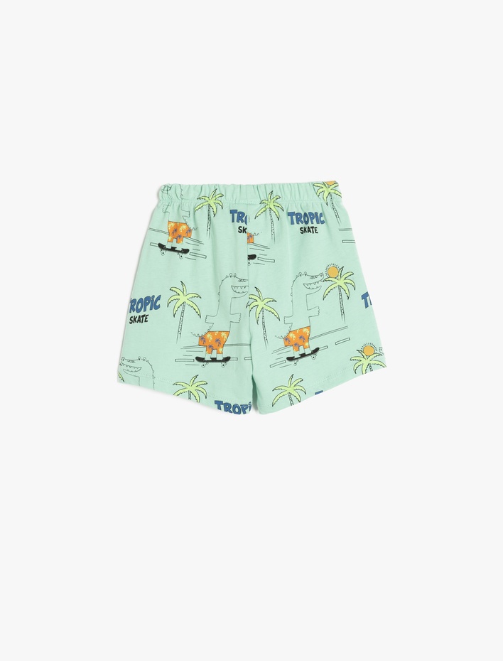 Erkek Bebek Palmiye Baskılı Pamuklu Beli Lastikli Bermuda Şort