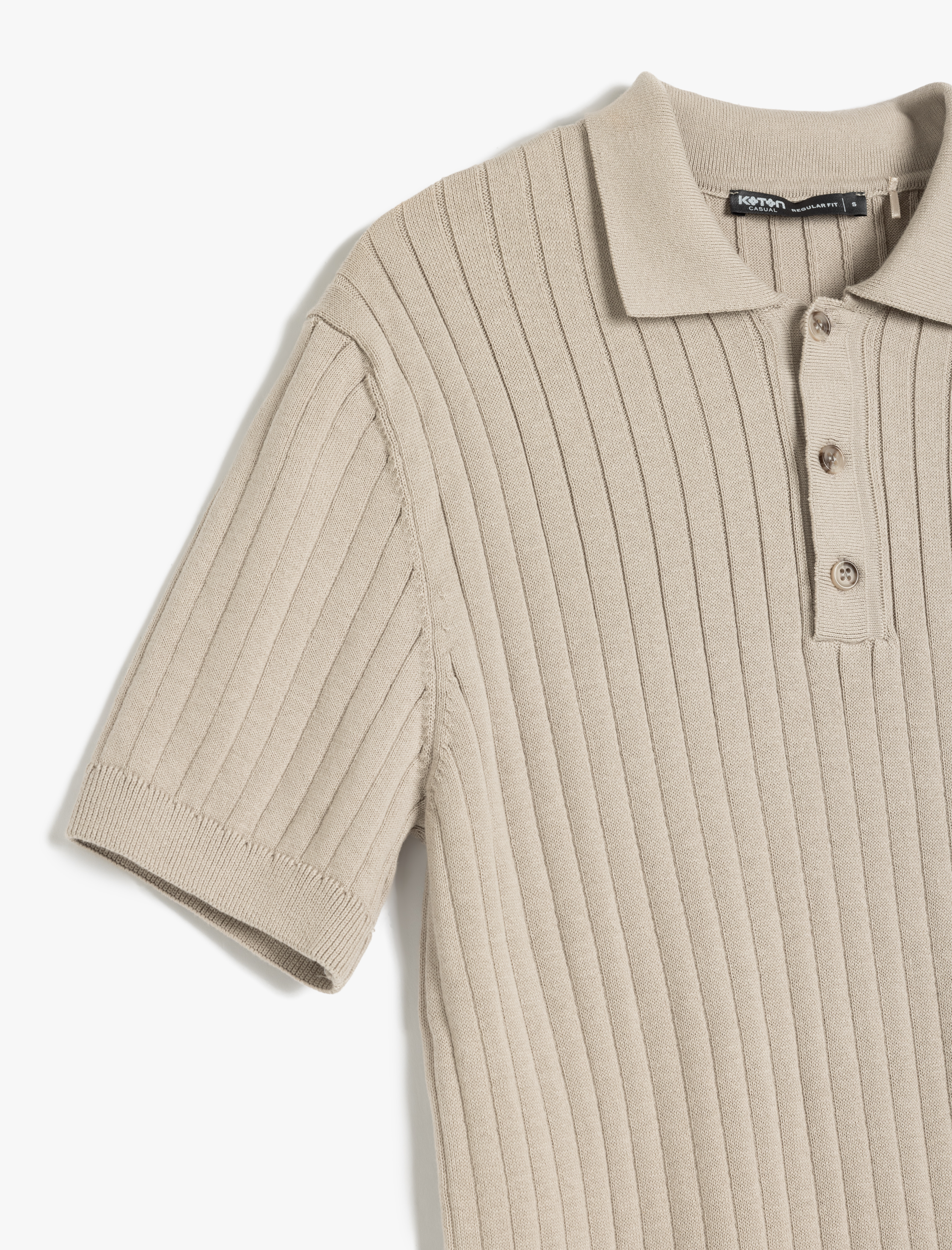   Polo Yaka Pamuklu Dokulu Kısa Kollu Triko Tişört