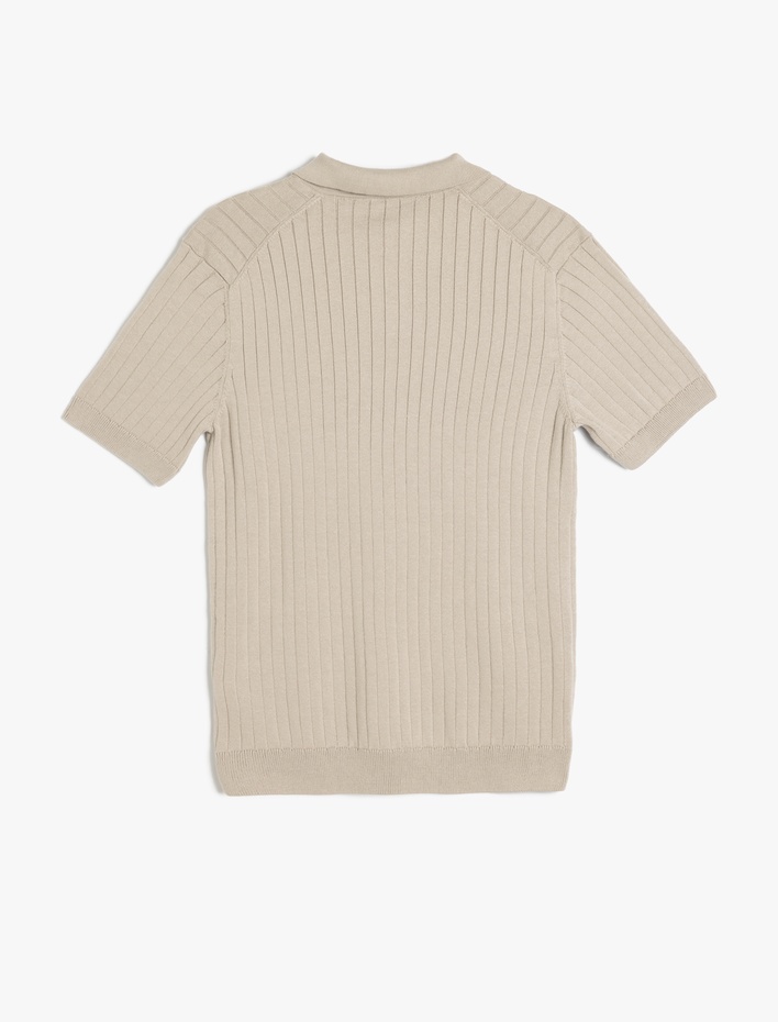  Polo Yaka Pamuklu Dokulu Kısa Kollu Triko Tişört