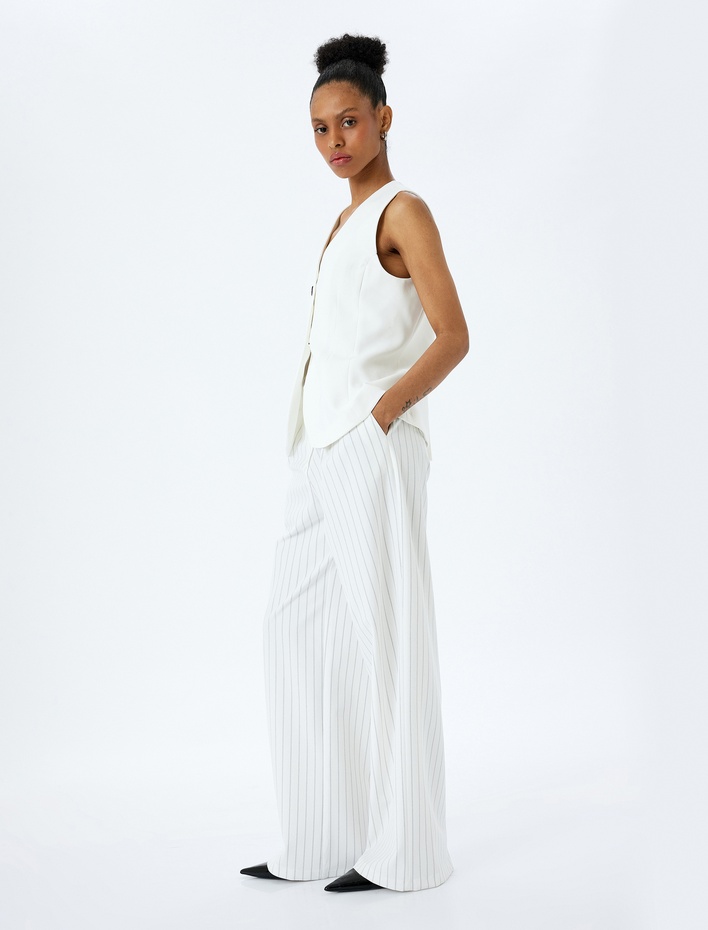  Cepli Pile Detaylı Yüksek Bel Palazzo Pantolon