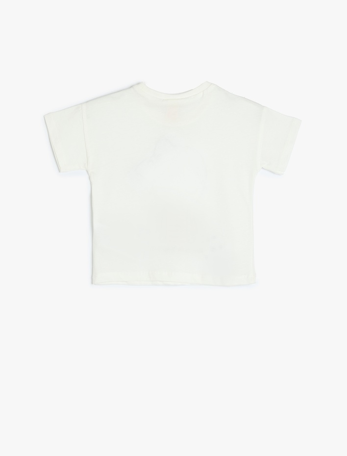 Kız Bebek Pamuklu Fiyonk Detaylı Baskılı Kısa Kollu Tişört