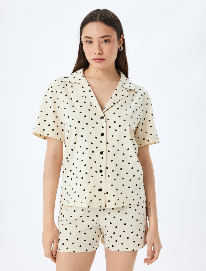  Pamuklu Kalpli Kısa Kollu Şortlu Pijama Takımı