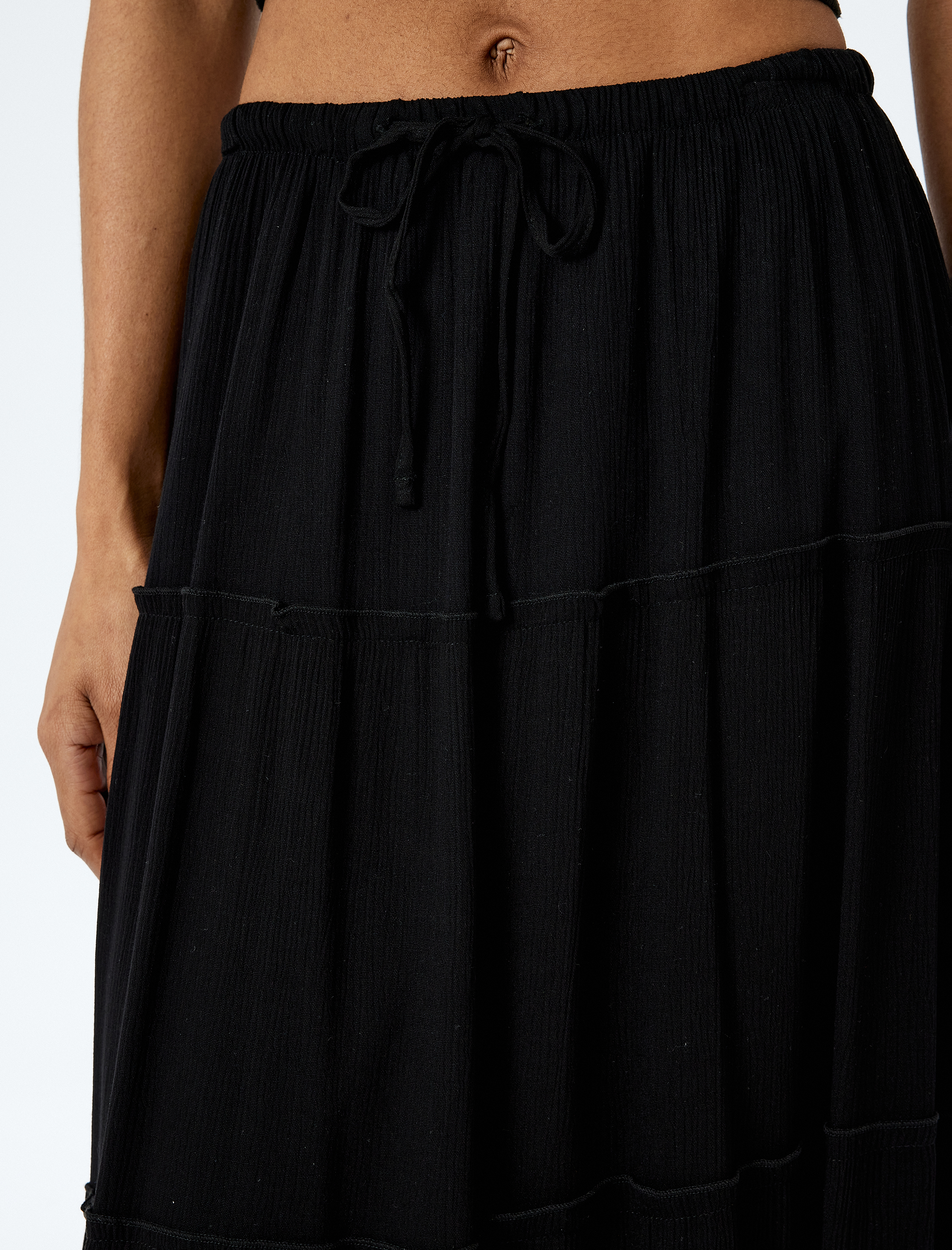 Astarlı Katlı Beli Bağlamalı Lastikli Kloş Uzun Etek