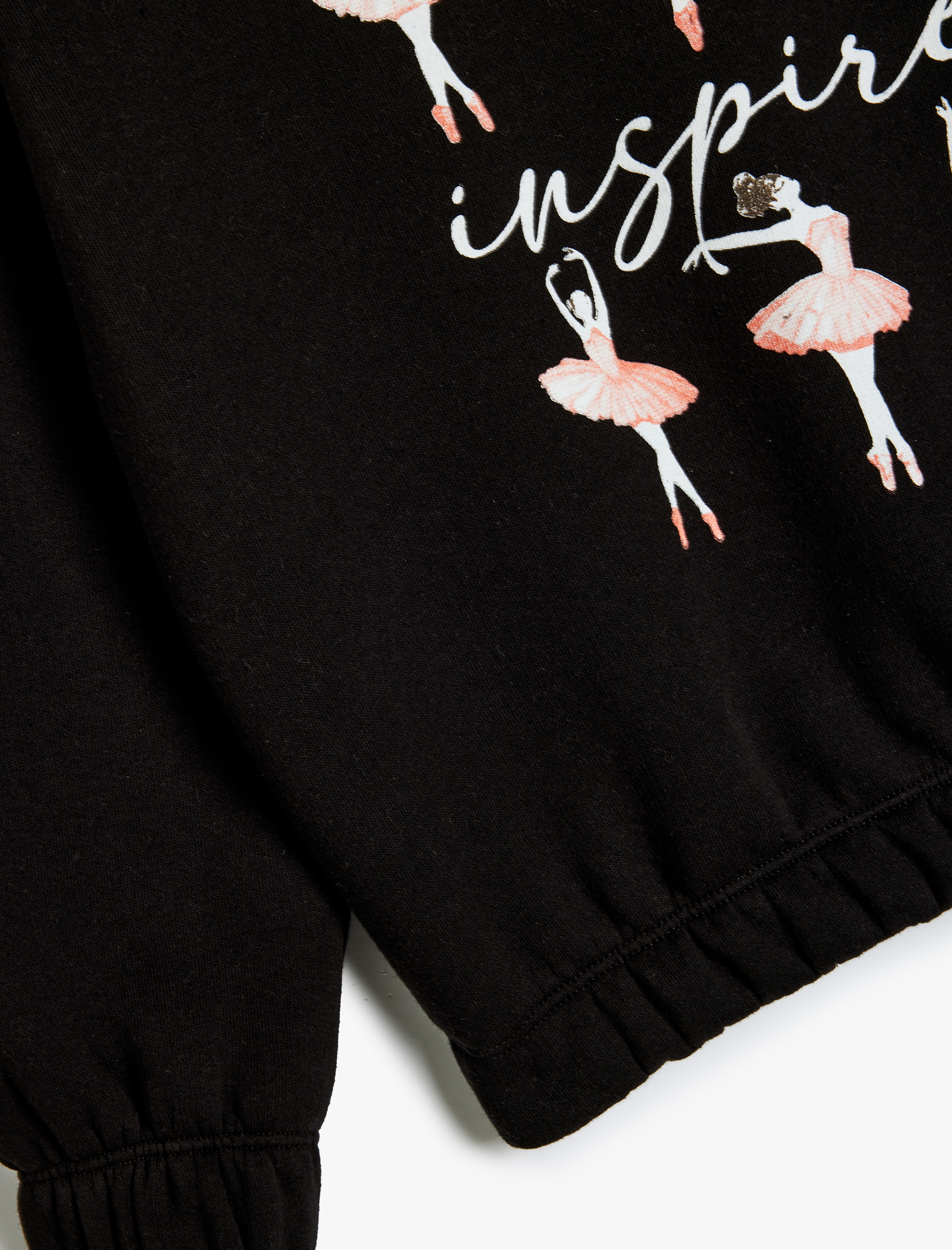  Kız Çocuk Baskı Detaylı Uzun Kollu Şardonlu Kapşonlu Sweatshirt