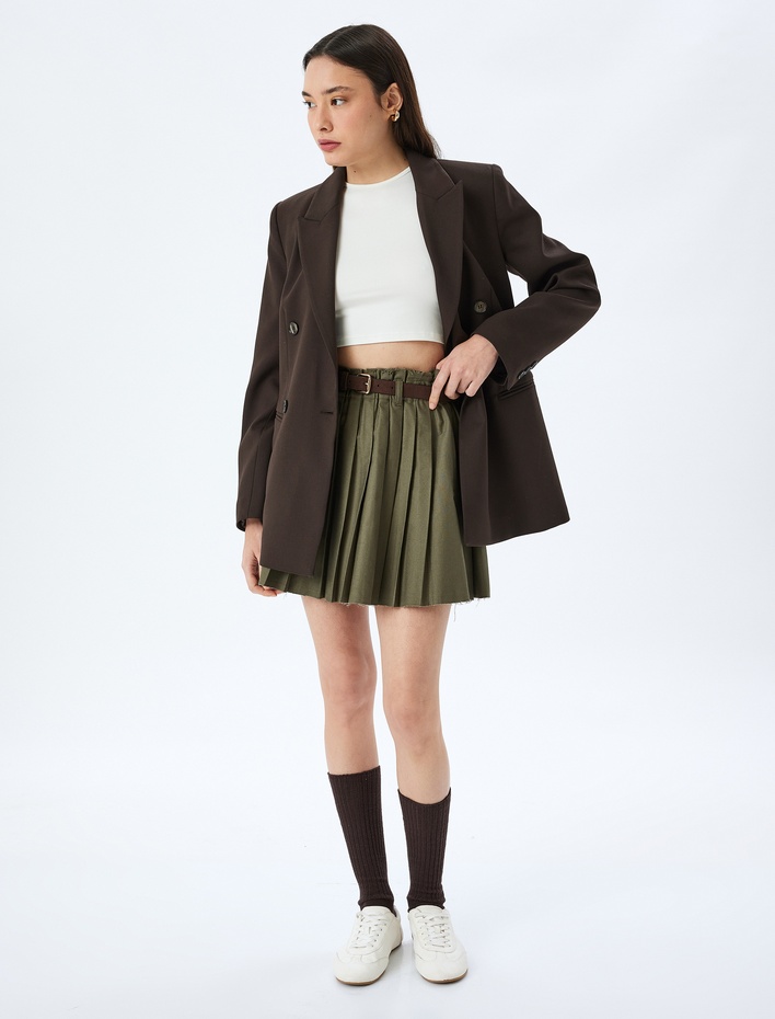  Beli Lastikli Pileli Mini Etek