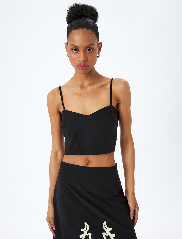  Pamuklu Slim Fit Gipeli İnce Askılı Crop Büstiyer