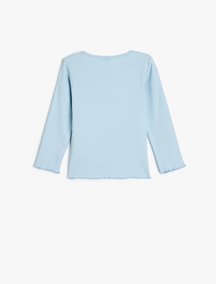 Kız Bebek Pamuklu Çiçek Desenli Bisiklet Yaka Uzun Kollu Tişört