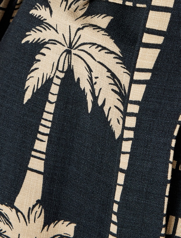 Viskon Pamuk Karışımlı Palmiye Desenli Kemerli Uzun Kimono_5