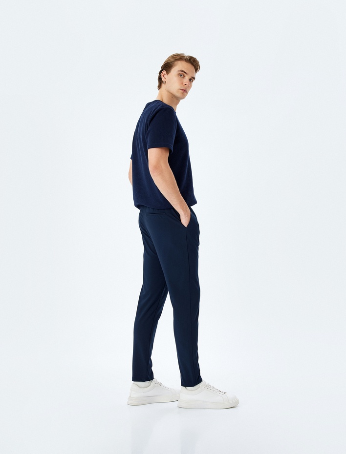  Slim Fit Cep Detaylı Viskon Karışımlı Beli Bağcıklı Pantolon