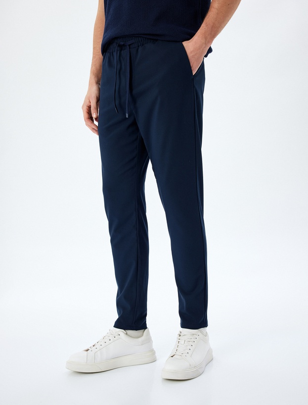 Slim Fit Cep Detaylı Viskon Karışımlı Beli Bağcıklı Pantolon_2