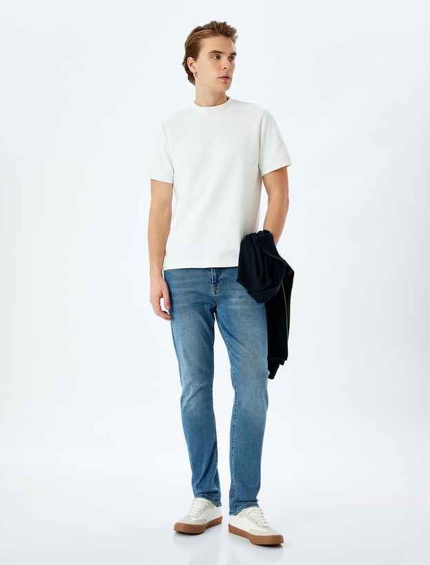 Pamuklu Düğmeli Slim Fit Jean Pantolon - Brad Jean_0