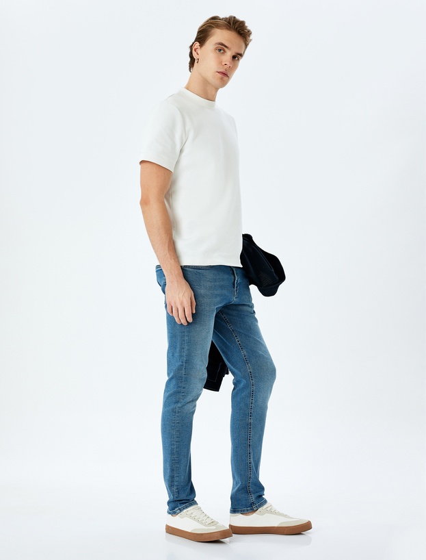 Pamuklu Düğmeli Slim Fit Jean Pantolon - Brad Jean_1