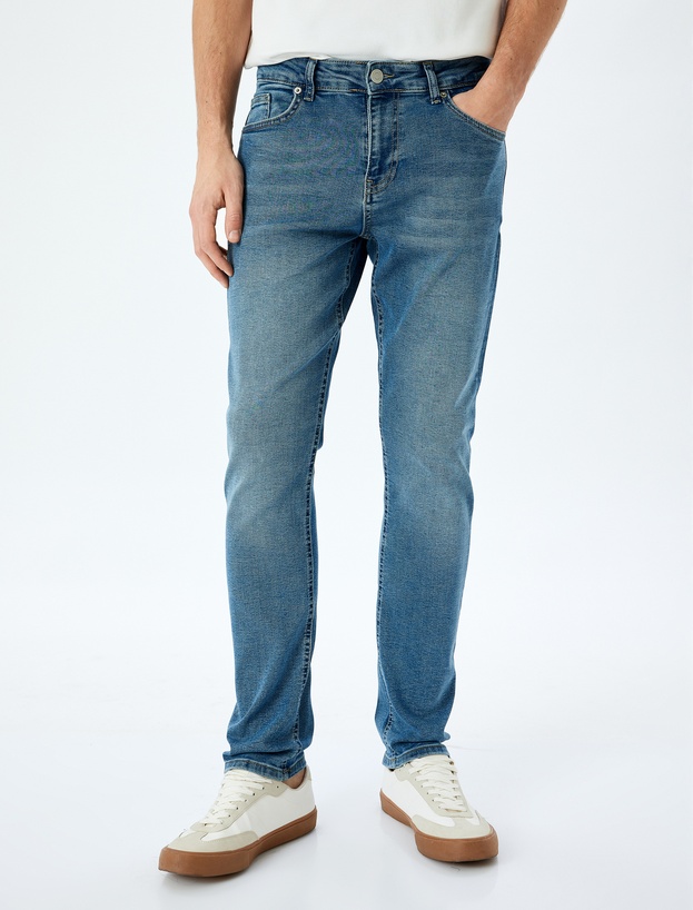 Pamuklu Düğmeli Slim Fit Jean Pantolon - Brad Jean_2