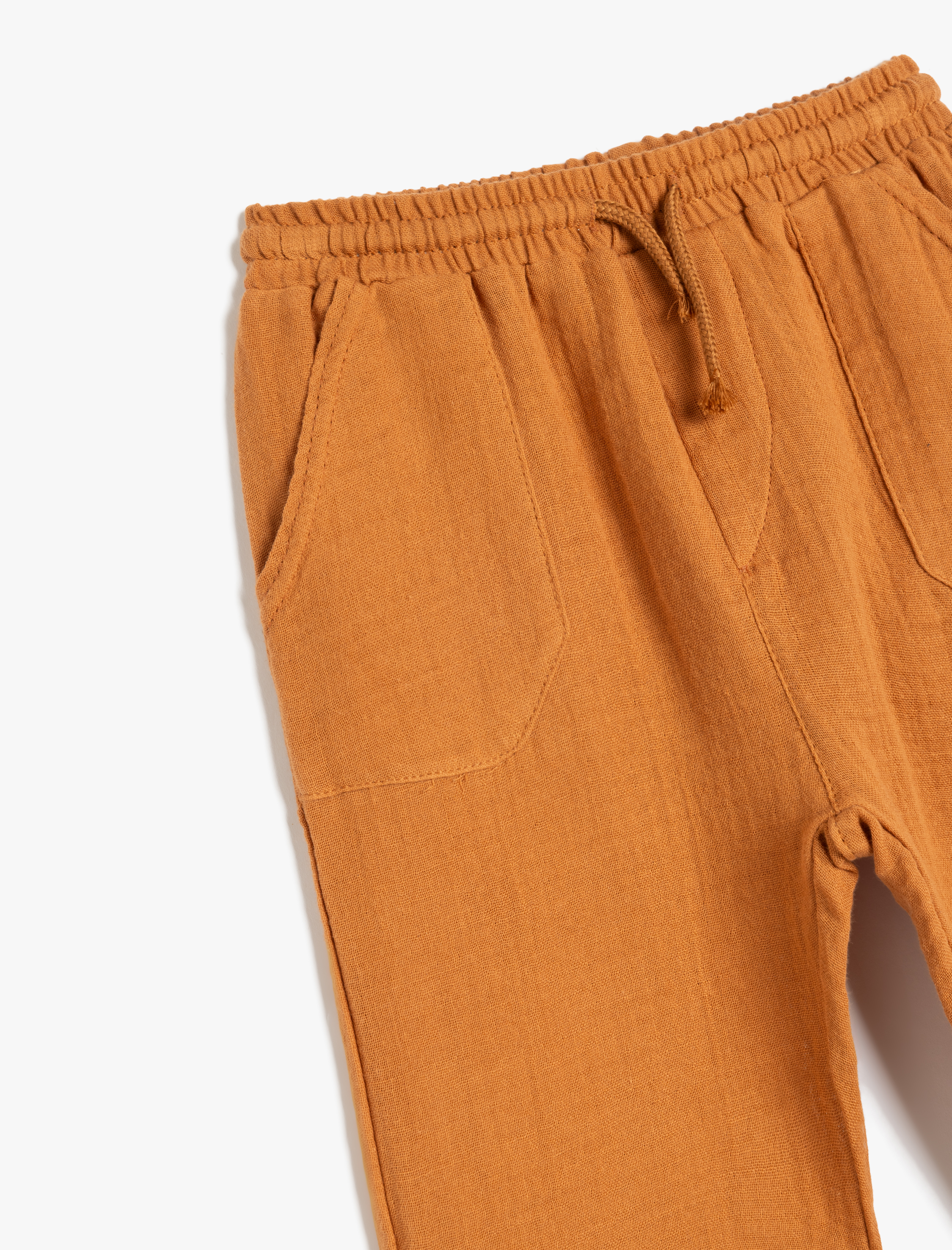  Erkek Bebek Pamuklu Beli Bağcıklı Cepli Basic Müslin Jogger Pantolon