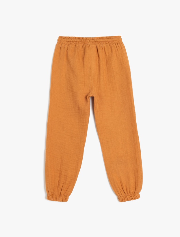 Pamuklu Beli Bağlamalı Cep Detaylı Basic Müslin Jogger Pantolon_1