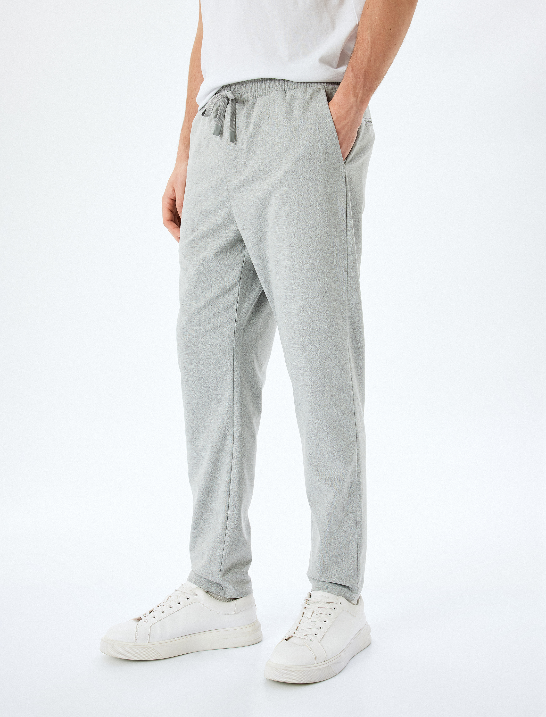 Slim Fit Cep Detaylı Viskon Karışımlı Beli Bağcıklı Pantolon