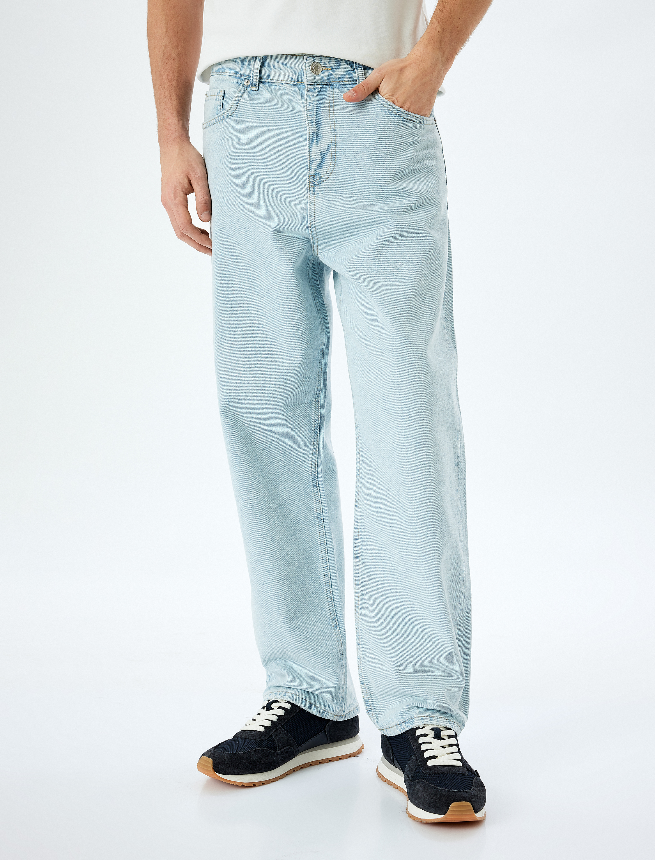   Normal Bel Pamuklu Bol Baggy Jean Pantolon