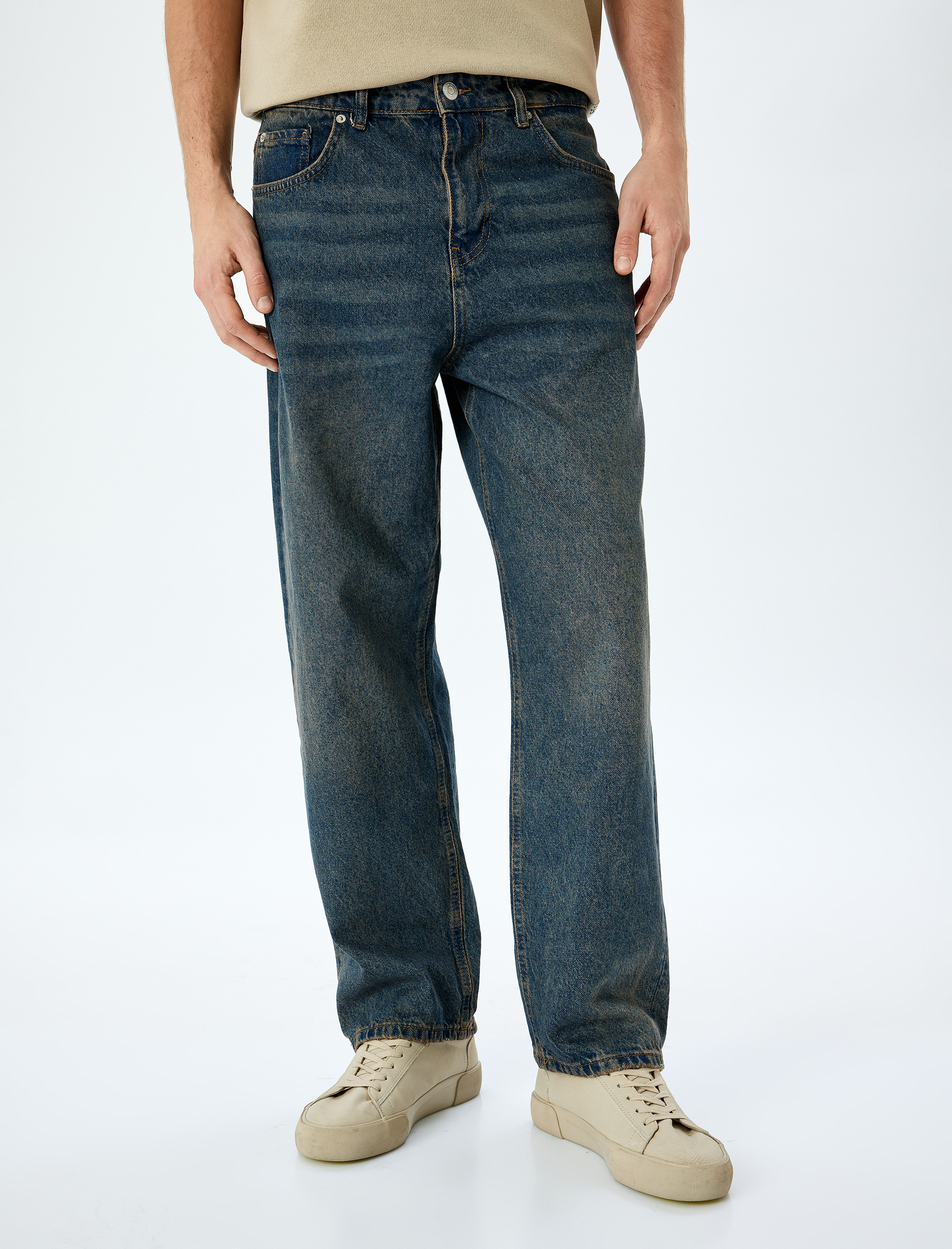   Normal Bel Pamuklu Bol Baggy Jean Pantolon