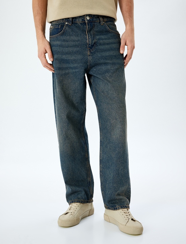 Normal Bel Pamuklu Bol Baggy Jean Pantolon_2