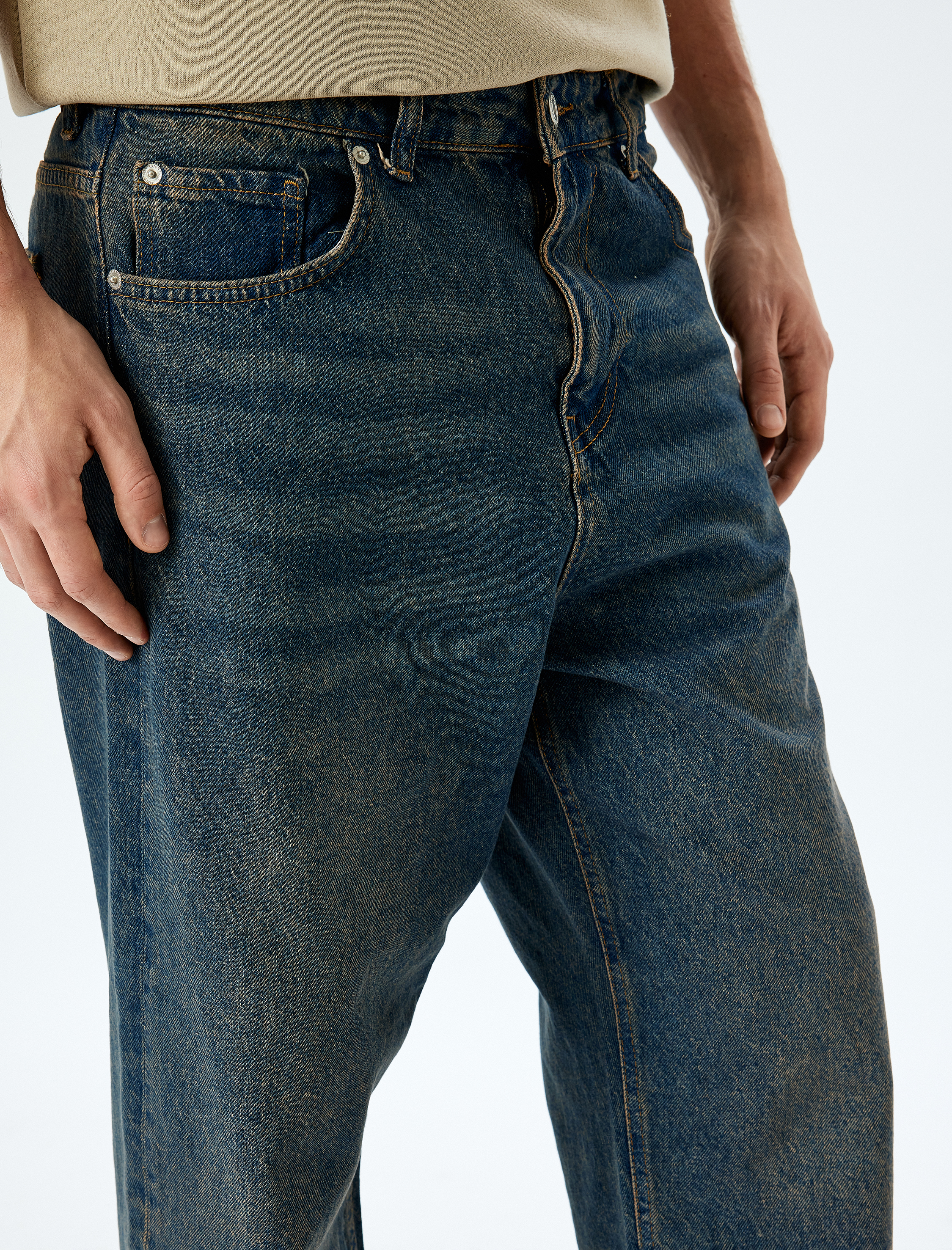   Normal Bel Pamuklu Bol Baggy Jean Pantolon