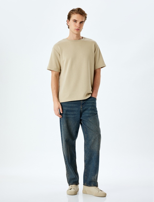 Normal Bel Pamuklu Bol Baggy Jean Pantolon_0