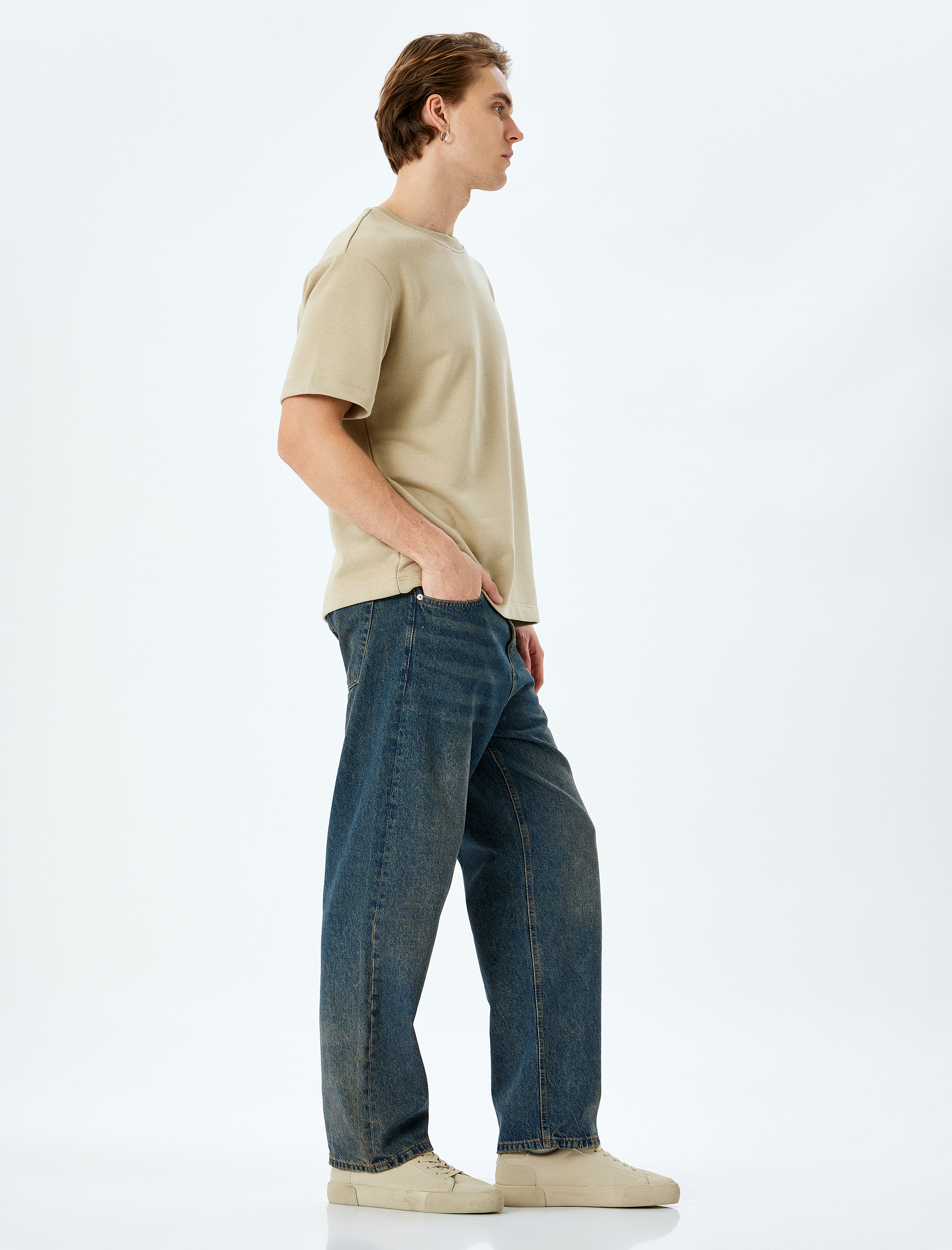   Normal Bel Pamuklu Bol Baggy Jean Pantolon