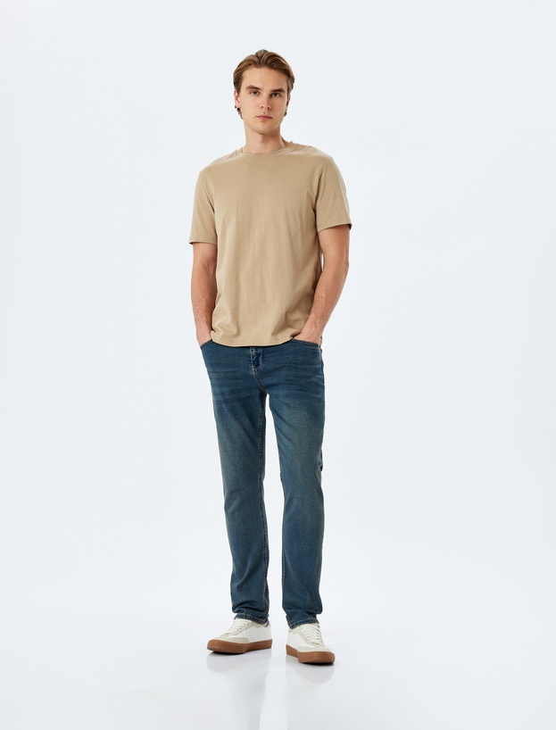 Normal Bel Pamuklu Cepli Slim Fit Jean Pantolon - Brad Jean_0