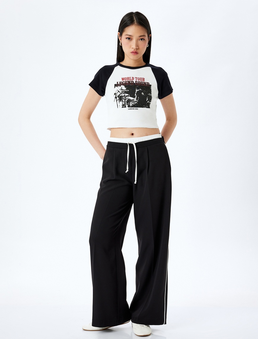   Baskılı Kısa Kollu Bisiklet Yaka Slim Fit Crop Tişört