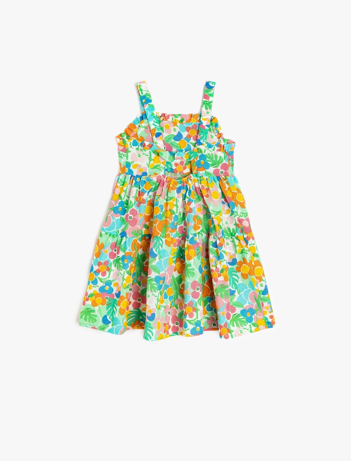 Kız Bebek Pamuklu Kare Yaka Çiçek Desenli A Kesim Askılı Elbise