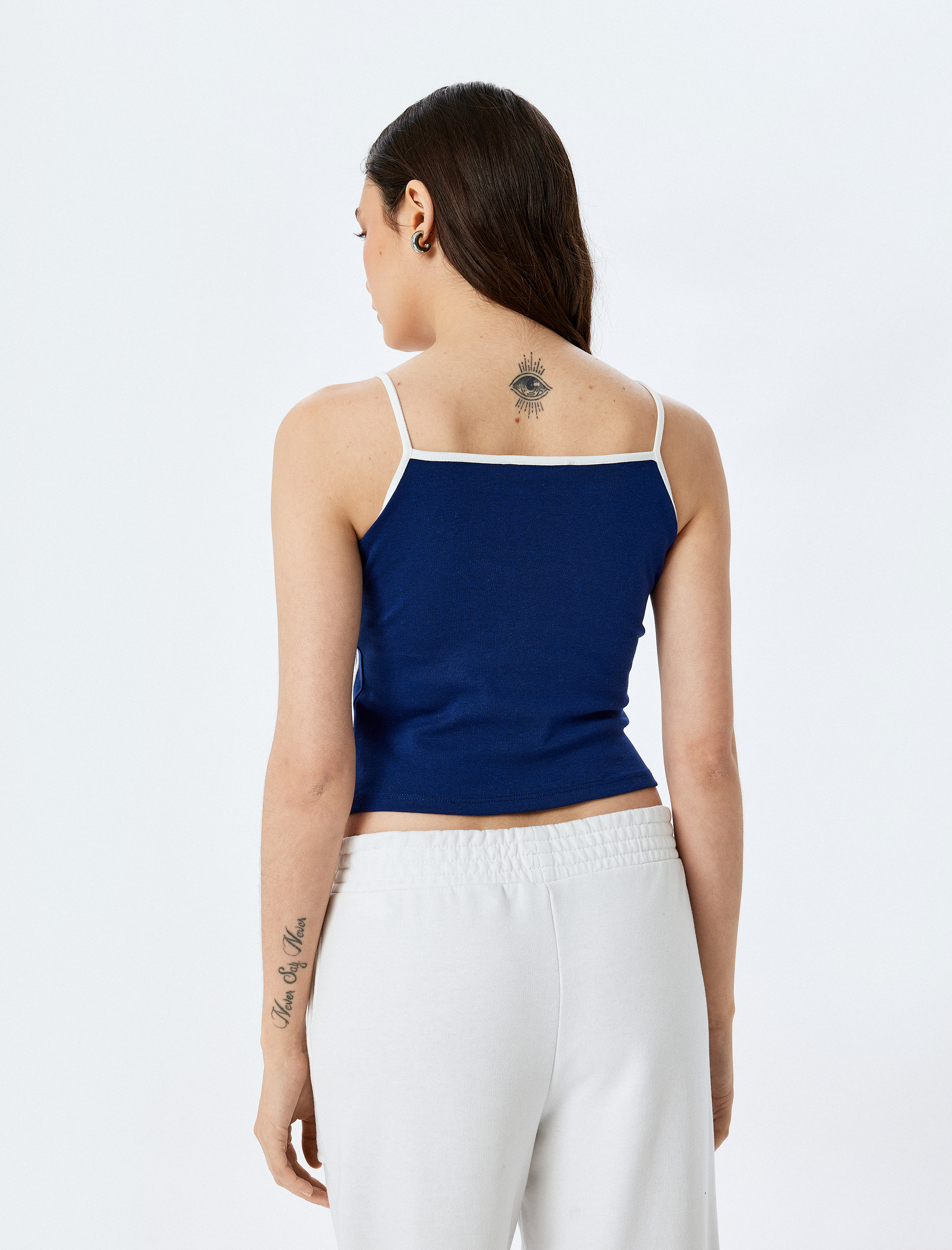   Kolej Baskılı İnce Askılı Slim Fit Crop Atlet