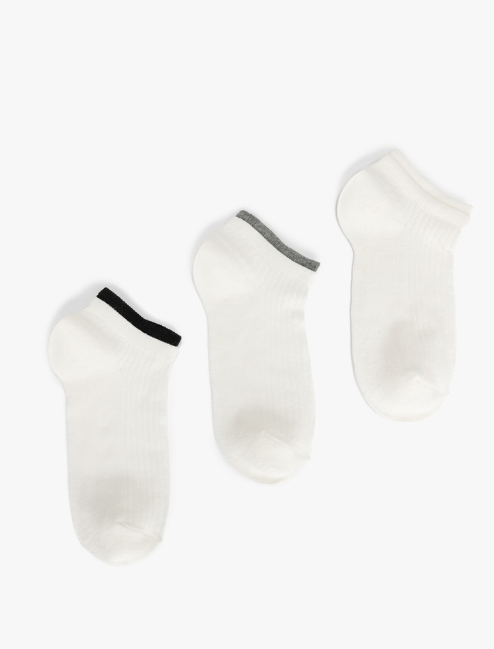 Kadın 3'lü Şerit Detaylı Çok Renkli Patik Çorap Seti