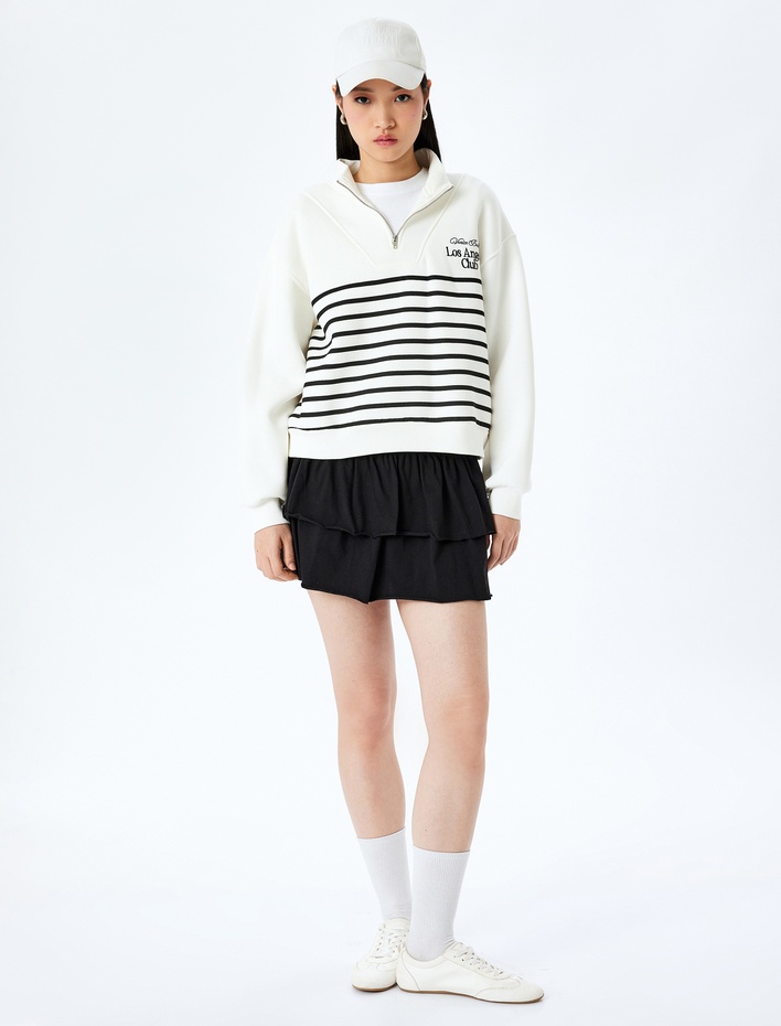  Volanlı Katlı Yüksek Bel Mini Etek