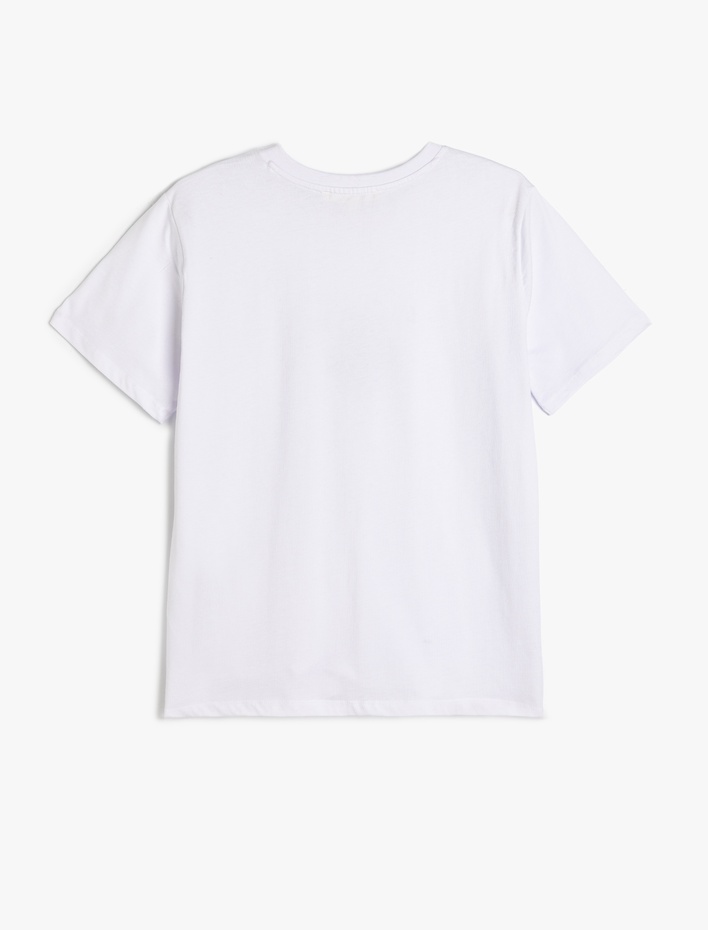  Pamuklu Deniz Kabuğu Baskılı Bisiklet Yaka Kısa Kollu Tişört