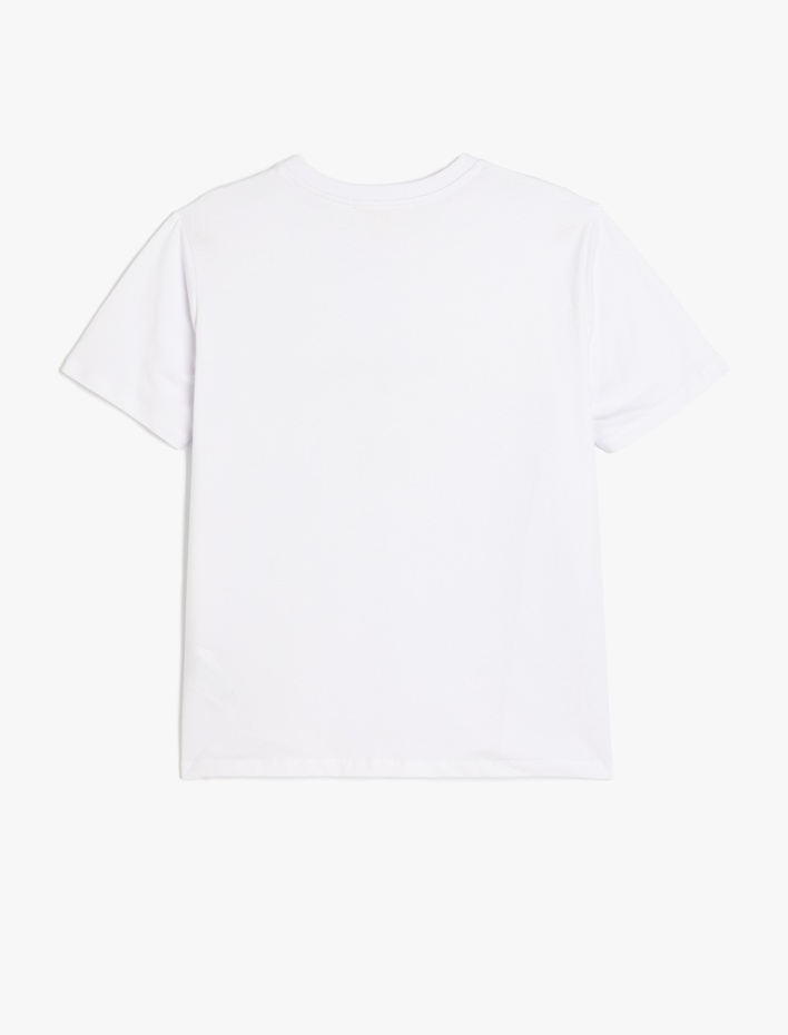  Pamuklu Kısa Kollu Bisiklet Yaka Baskılı Tişört